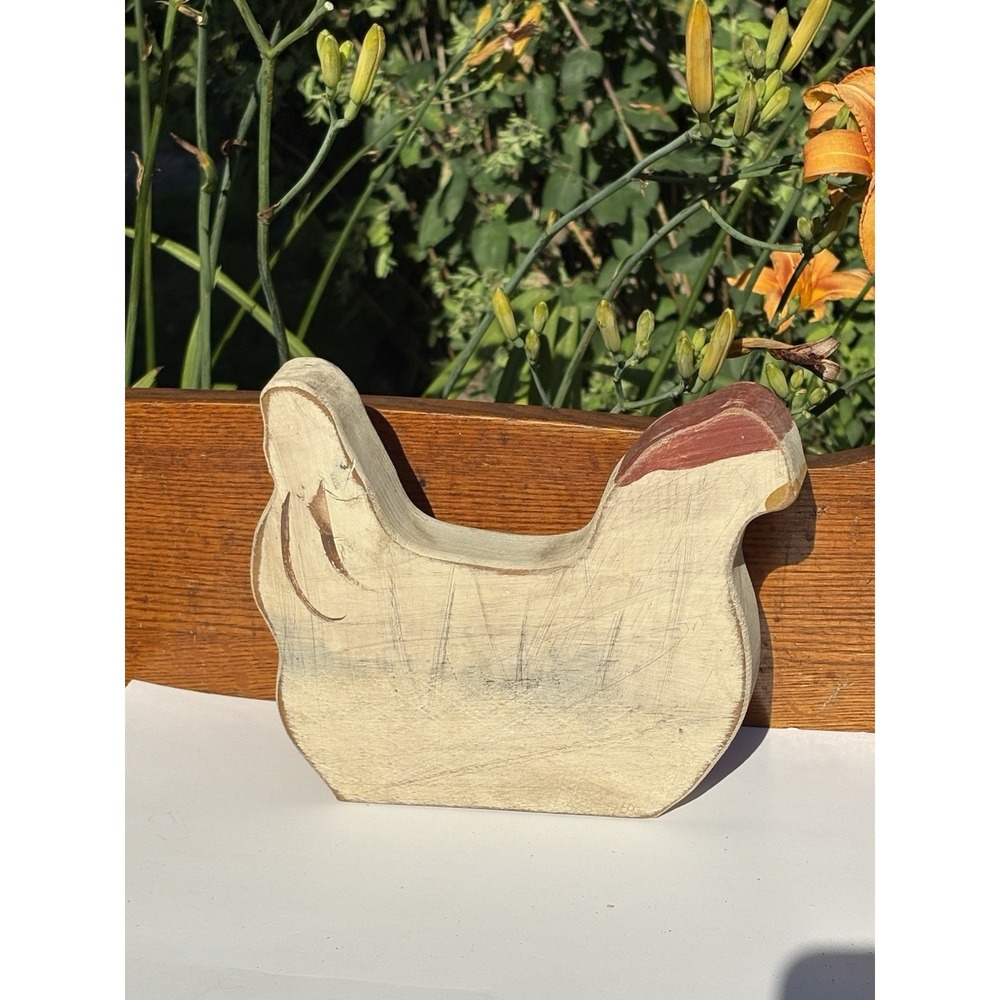 Folk Art Wooden Chicken Hen Cut Out Hand painted Shelf Sitter Chunky 6"